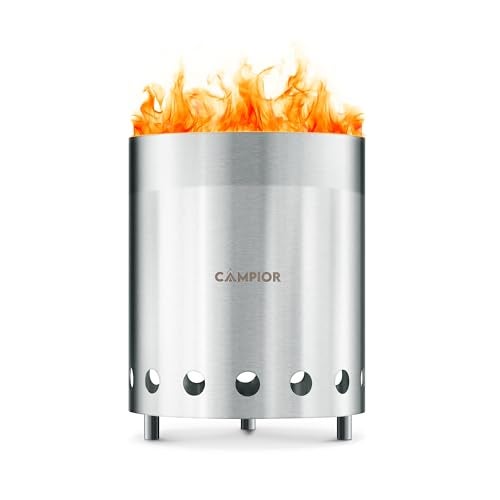 Campior Wood Burning Fire Pit Stove - Smokeless Outdoor Stove for Efficient Wood Fires, Camping, Cooking, and Garden Gatherings, Durable, Stainless Steel with Removable Ash Pan, Stand and Carry Bag - Image 1