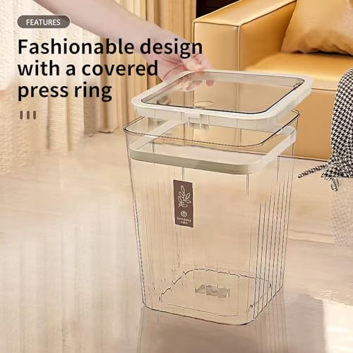 Lingerlanden Bathroom Trach Can with Lid, 2.6 Gallon Grabage Can,Plastic Transparens Waste Basket with Press Top Lid,Clear Trach Bin for Home,Living Room,Bedroom,Office,Brown - Image 4