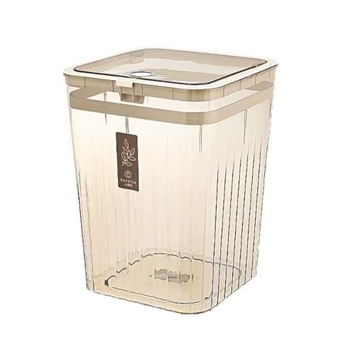 Lingerlanden Bathroom Trach Can with Lid, 2.6 Gallon Grabage Can,Plastic Transparens Waste Basket with Press Top Lid,Clear Trach Bin for Home,Living Room,Bedroom,Office,Brown - Image 1