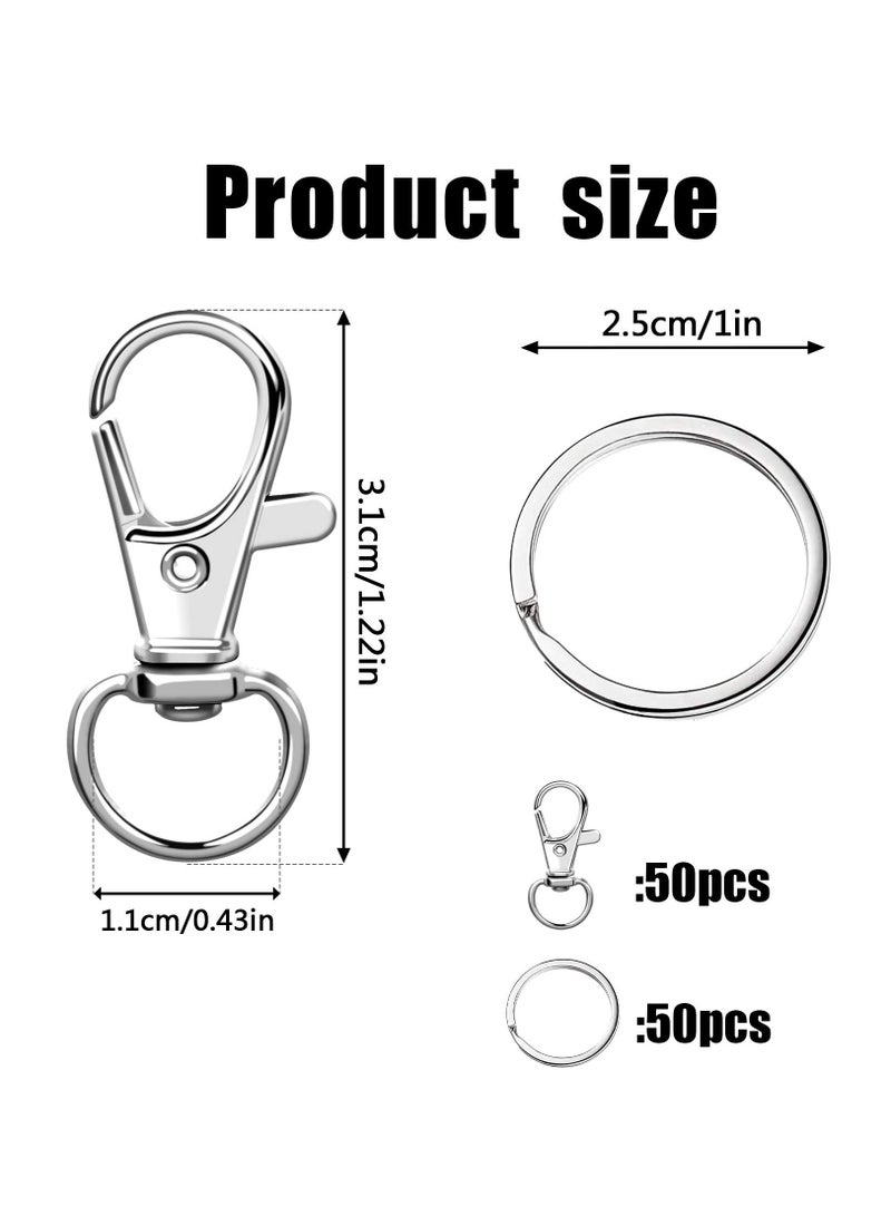 100 PCS Swivel Snap Hooks with Key Rings 50 Pcs Key Chain Clip Hooks and 50Pcs Key Rings Lanyard Lobster Claw Clasps for Keychains Jewelry Art Crafts - Image 5
