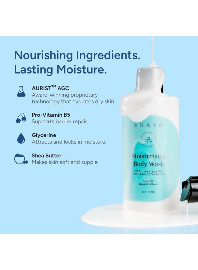 ARATA Moisturising Body Wash for Dry Skin with Shea Butter & Glycerine | Protects Skin Barrier | Velvety Soft Skin | Body Wash for Women & Men | Paraben & Silicone-Free | For All Skin Types | 300ml - Image 3