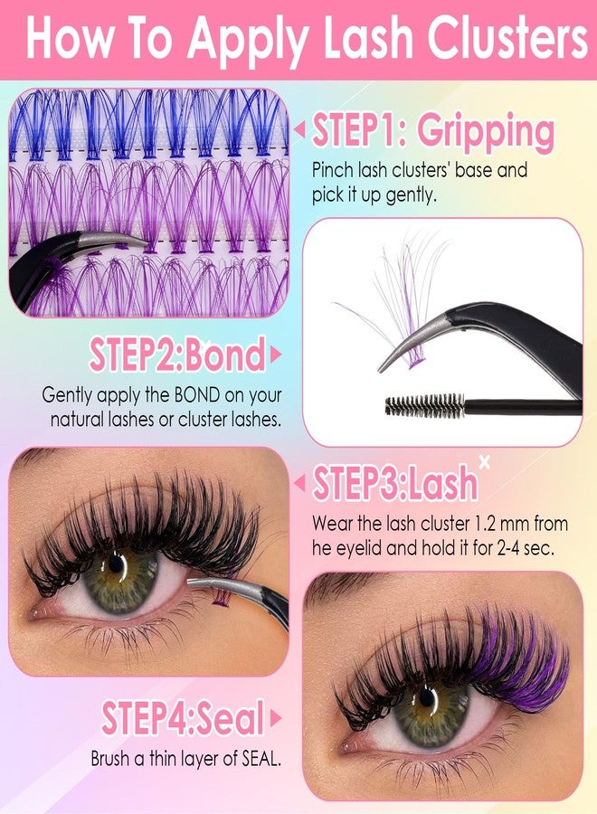 Wanmu 240 Pcs Fairy Colored Lash Extensions Clusters, 3D Colored Lash Clusters False Eyelashes Individuals Eyelash Cluster D Curl 14mm/16mm Mixed 8 Colors DIY Colorful Eyelash Kit (No Glue) - Image 5