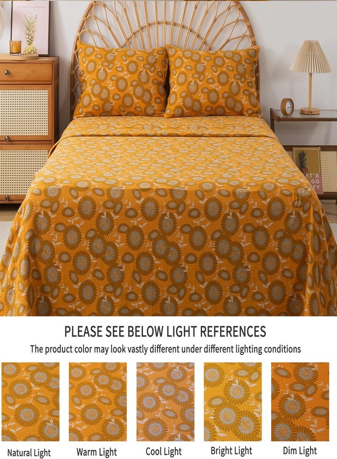 فادفاي طقم ملاءات سرير كينج من فادفاي، مصنوع من القطن الخالص ١٠٠٪، بنقشة زهور، وجيب عميق، ونمط عباد الشمس الفاخر، بتصميم ريفي عتيق، مكون من ٤ قطع. - Image 5