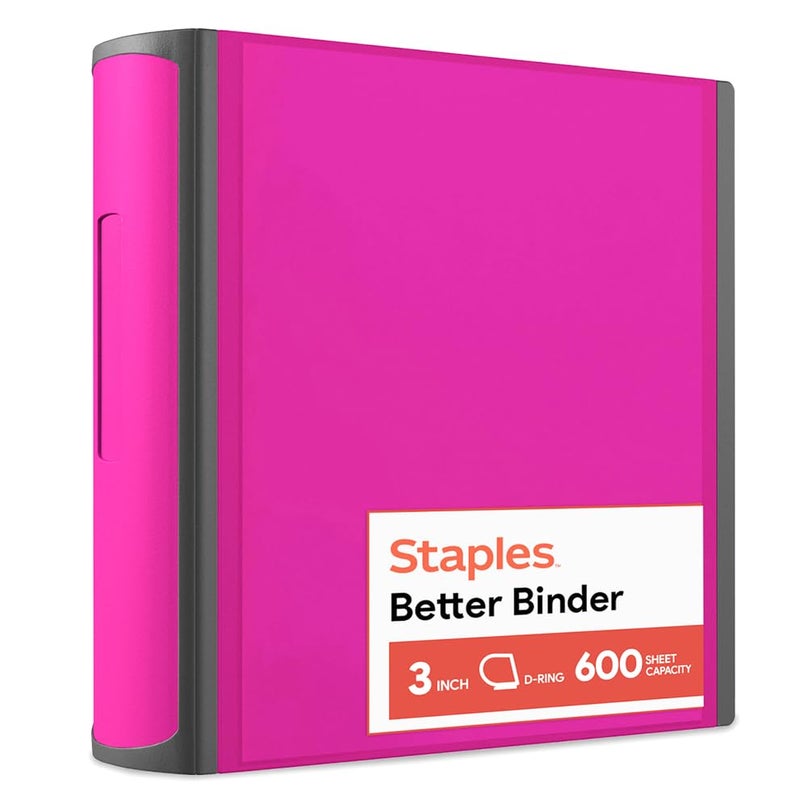 Staples Heavy-Duty 3-Inch D-Ring Binder, Pink â€“ Large Capacity 3-Ring Binder, Holds Up to 600 Sheets for School & Office - Image 4