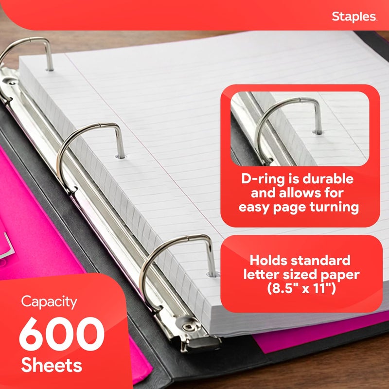 Staples Heavy-Duty 3-Inch D-Ring Binder, Pink â€“ Large Capacity 3-Ring Binder, Holds Up to 600 Sheets for School & Office - Image 5