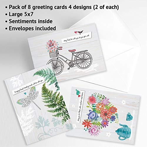 Current Get Well Faith Greeting Cards with Scripture - Set of 8 (4 Designs), Large 5" x 7", Religious Sympathy Cards with Sentiments Inside, White Envelopes - Image 4