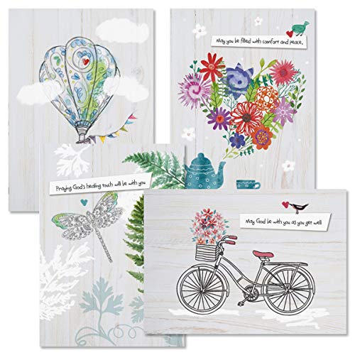Current Get Well Faith Greeting Cards with Scripture - Set of 8 (4 Designs), Large 5" x 7", Religious Sympathy Cards with Sentiments Inside, White Envelopes - Image 1