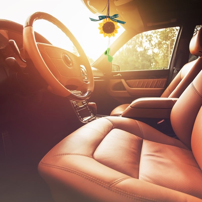 🚗 زينة لوحة سيارة من الكروشيه بشكل دوار الشمس لتعليق مرآة الرؤية الخ ية - Image 5