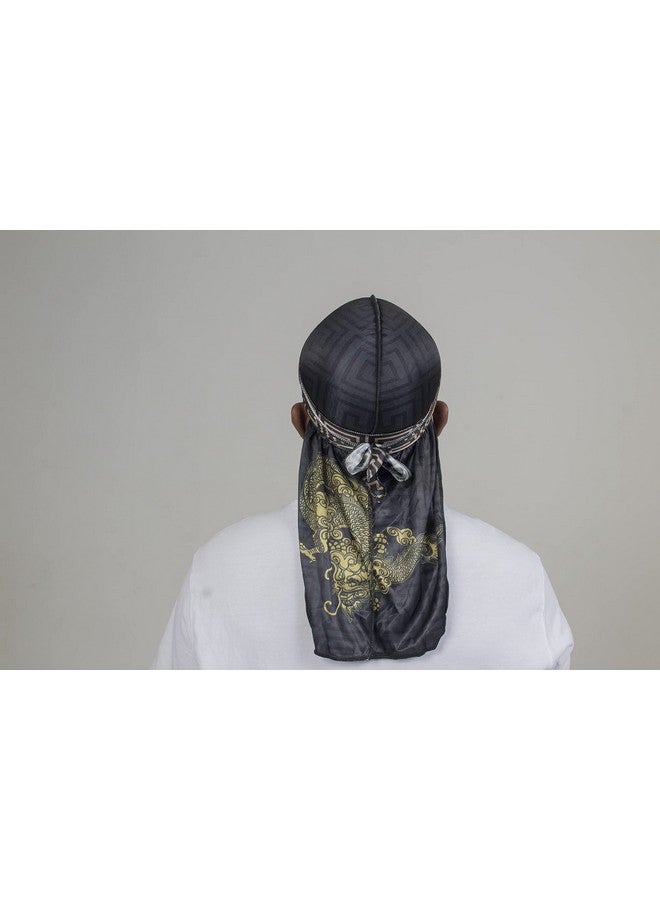 فورس ويف قطع من أغطية الرأس الحريرية للرجال 360 موجة، تصميم ديزاينر دو راج، 1 قبعة موجة (دراجان أزرق أسود أحمر) - Image 2