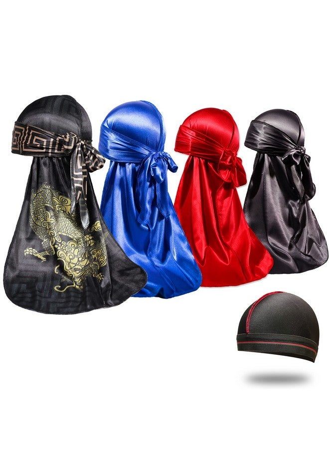 فورس ويف قطع من أغطية الرأس الحريرية للرجال 360 موجة، تصميم ديزاينر دو راج، 1 قبعة موجة (دراجان أزرق أسود أحمر) - Image 1