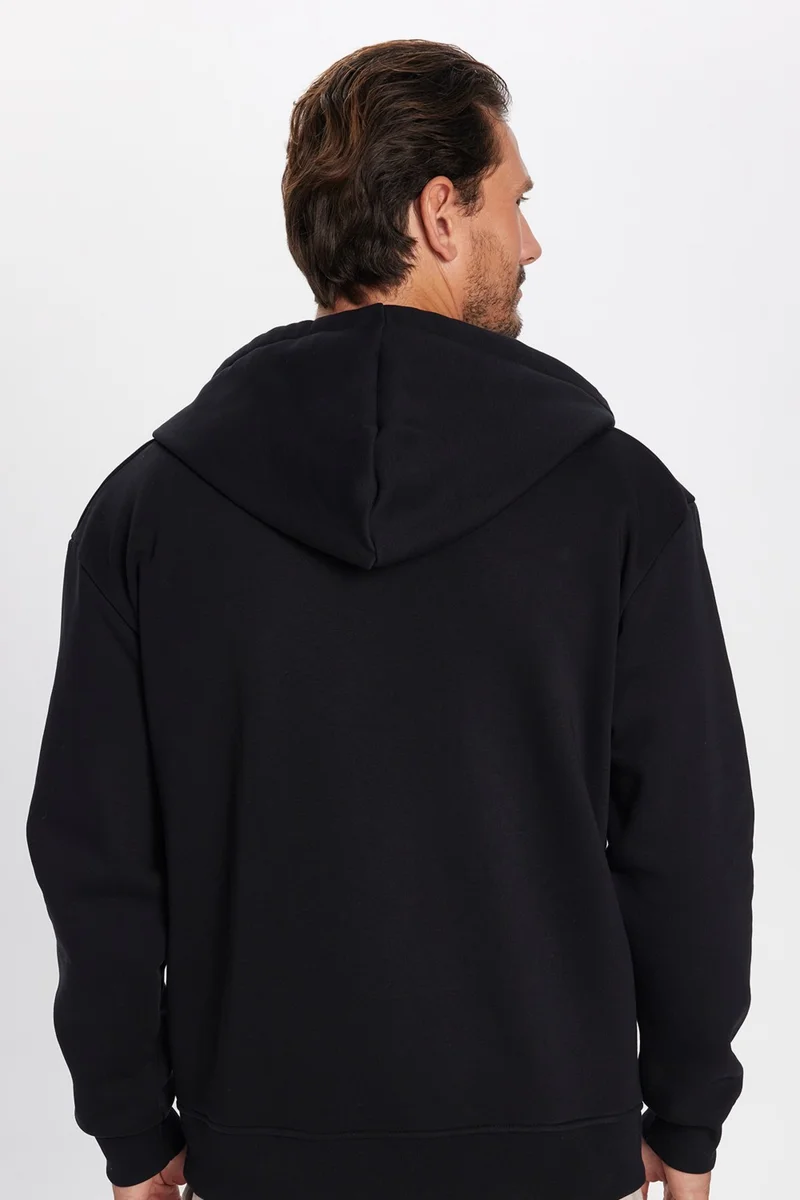 تودورس Unisex Relax Fit Comfortable Cut Cotton Fleece Lined Double Pocket Full Zipper Black Hooded Sweatshirt