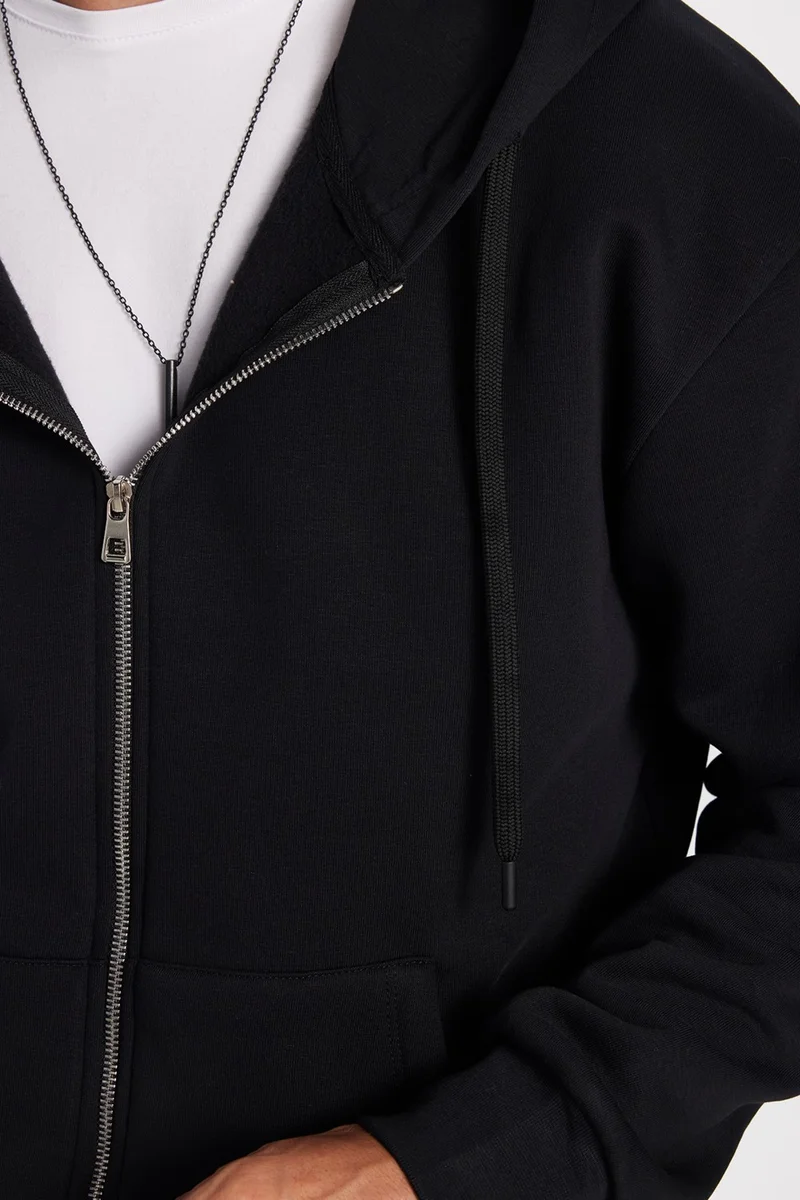 تودورس Unisex Relax Fit Comfortable Cut Cotton Fleece Lined Double Pocket Full Zipper Black Hooded Sweatshirt