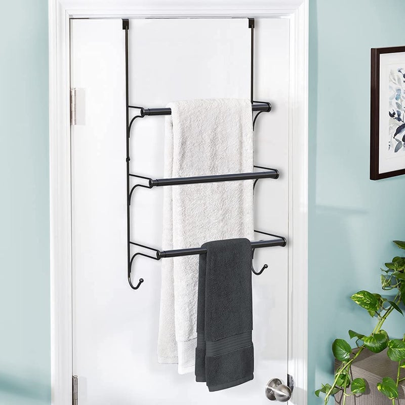 Auledio Adjustable Over The Door Triple Towel Rack with Hooks,Black - Image 3
