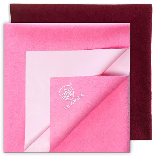 MY ARMOR Baby Dry Sheet for New Born Baby, Anti-Piling Waterproof Mattress Protector for Bed (Quick Drying/Extra Absorbent Dry Sheet for Bed) - Pack of 2 (Large (100cm x 140cm) (Pink & Maroon) - Image 1