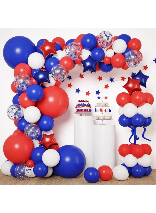 RUBFAC 155pcs Red White and Blue Balloons Garland Arch Kit, 4th of July Balloons Patriotic Decorations, Birthday Wedding Nautical Patriotic Baseball Theme with Star Foil Balloons Decorations - Image 1