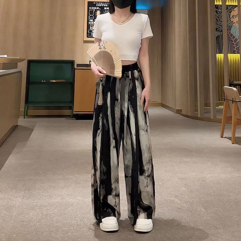 2024 Womens Chiffon Sun-Protective Wide-Leg Pants[Ink Smoky Rain] No Pocket [Ink Smoky Rain] No Pocket