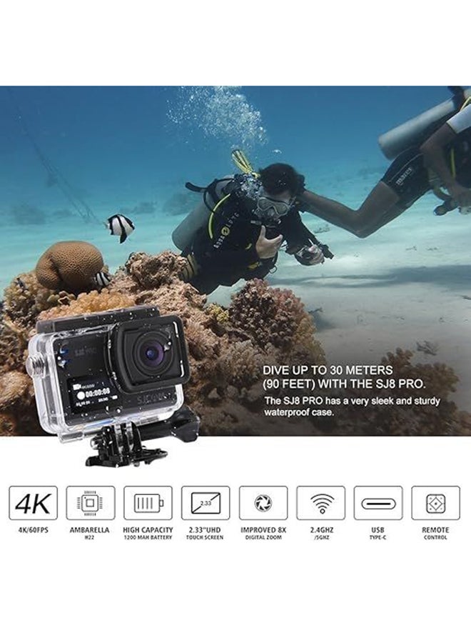 SJCAM Renewed - SJ8 Pro 12 MP 4K 60fps 2.33" 30M Waterproof IPS Touch Screen - BLACK - Image 2