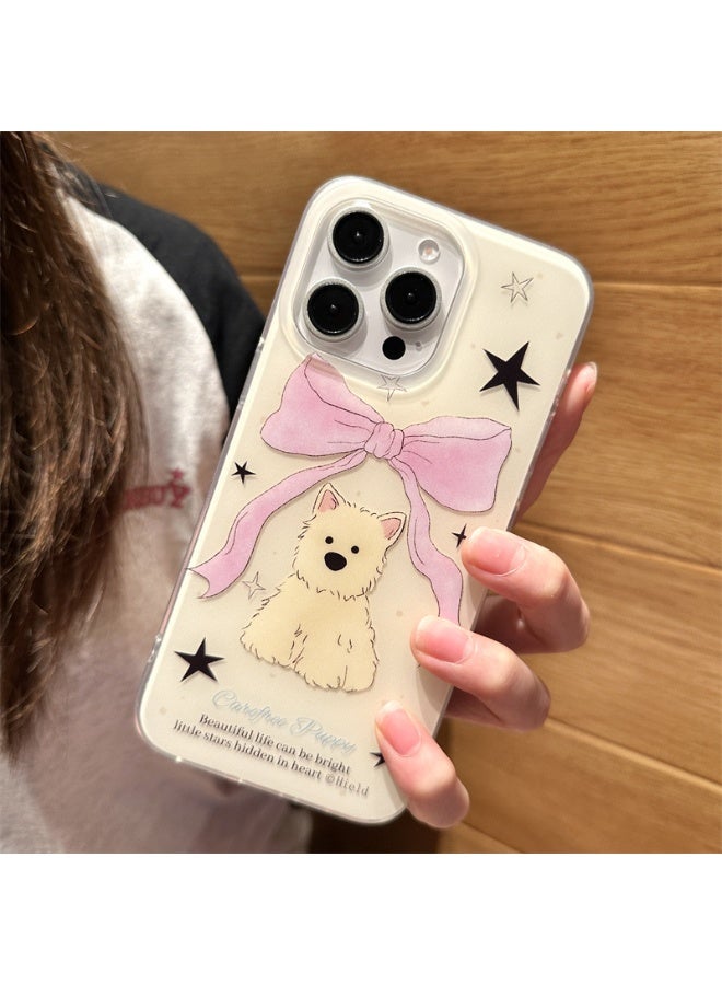 NIBEMINENT Bow Tie Black Star Puppy Protective TPU Case Cover For iPhone 15