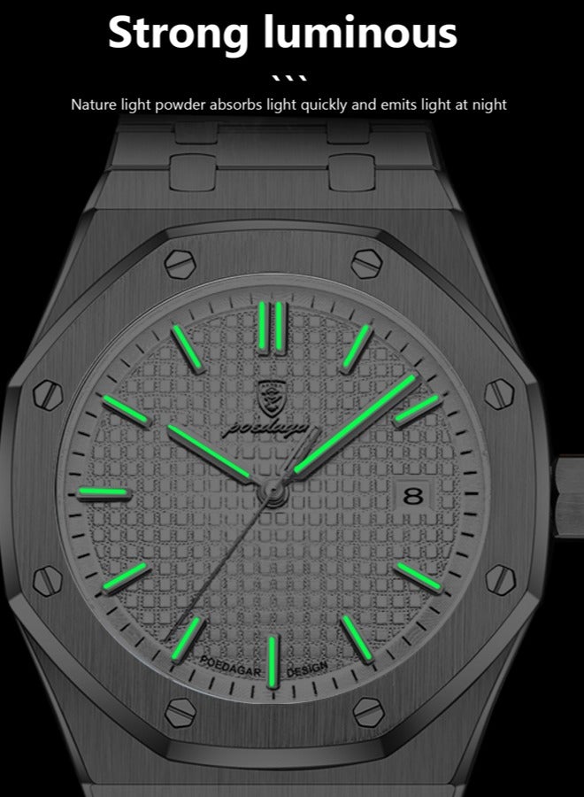 POEDAGAR Watches for Men Watch Luxury Stainless Steel Quartz Waterproof Watch - Image 5