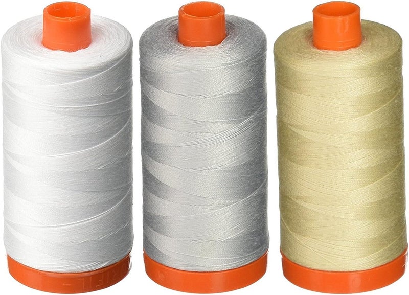 3-PACK - 50WT - White + Dove + Light Beige, Solid - Mako Cotton Thread - 1422Yds EACH