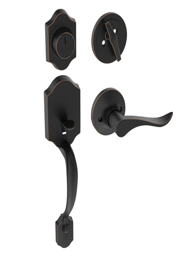 HOSOM Front Door Handle and Deadbolt Set, Front Door Lock Set with Reversible Handle Lever Entry Handleset Exterior with Single Cylinder Deadbolt, Reversible for Right and Left, Oil Rubbed Bronze - Image 1