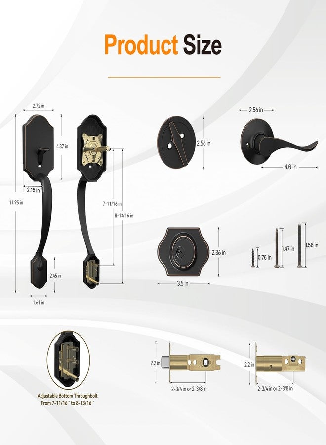 HOSOM Front Door Handle and Deadbolt Set, Front Door Lock Set with Reversible Handle Lever Entry Handleset Exterior with Single Cylinder Deadbolt, Reversible for Right and Left, Oil Rubbed Bronze - Image 2