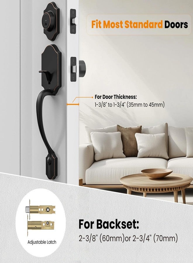 HOSOM Front Door Handle and Deadbolt Set, Front Door Lock Set with Reversible Handle Lever Entry Handleset Exterior with Single Cylinder Deadbolt, Reversible for Right and Left, Oil Rubbed Bronze - Image 5