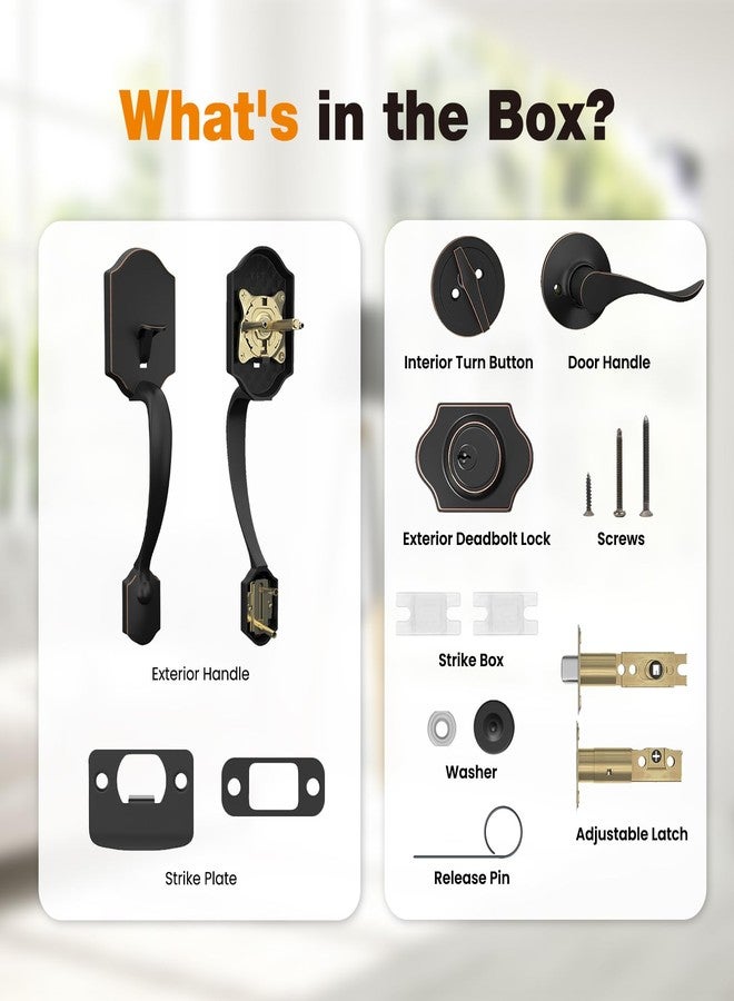 HOSOM Front Door Handle and Deadbolt Set, Front Door Lock Set with Reversible Handle Lever Entry Handleset Exterior with Single Cylinder Deadbolt, Reversible for Right and Left, Oil Rubbed Bronze - Image 4