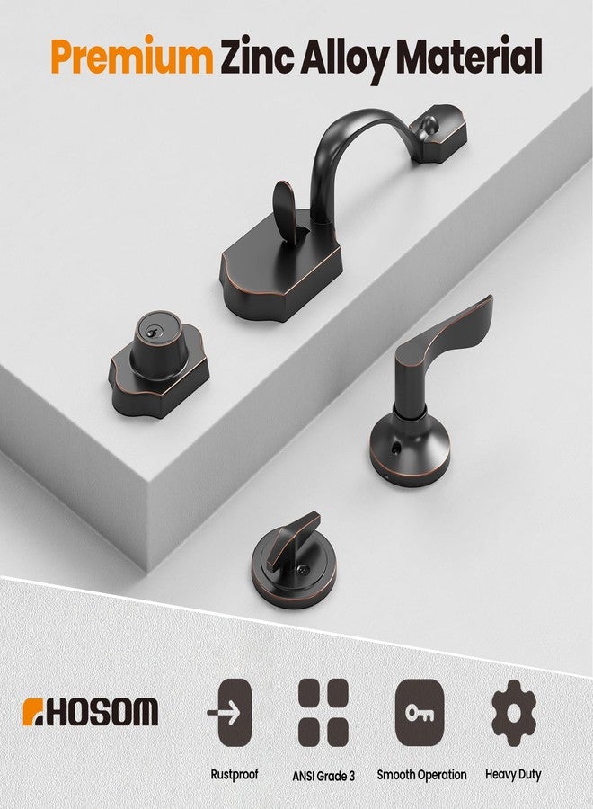 HOSOM Front Door Handle and Deadbolt Set, Front Door Lock Set with Reversible Handle Lever Entry Handleset Exterior with Single Cylinder Deadbolt, Reversible for Right and Left, Oil Rubbed Bronze - Image 3