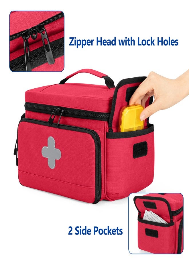 CURMIO Medicine Storage Bag Empty, Lockable Pill Bottle Organizer with Portable Zippered Pouches for First Aid Kits, Medicine Box for Home and Travel, Red (Patent Pending - Image 4