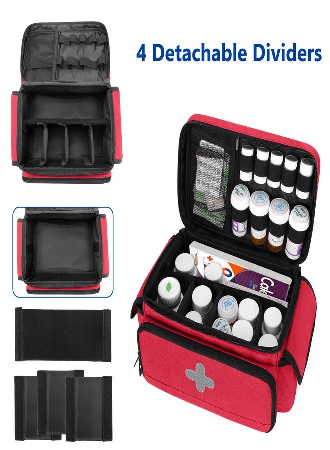 CURMIO Medicine Storage Bag Empty, Lockable Pill Bottle Organizer with Portable Zippered Pouches for First Aid Kits, Medicine Box for Home and Travel, Red (Patent Pending - Image 2