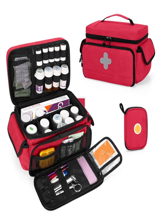 CURMIO Medicine Storage Bag Empty, Lockable Pill Bottle Organizer with Portable Zippered Pouches for First Aid Kits, Medicine Box for Home and Travel, Red (Patent Pending - Image 1