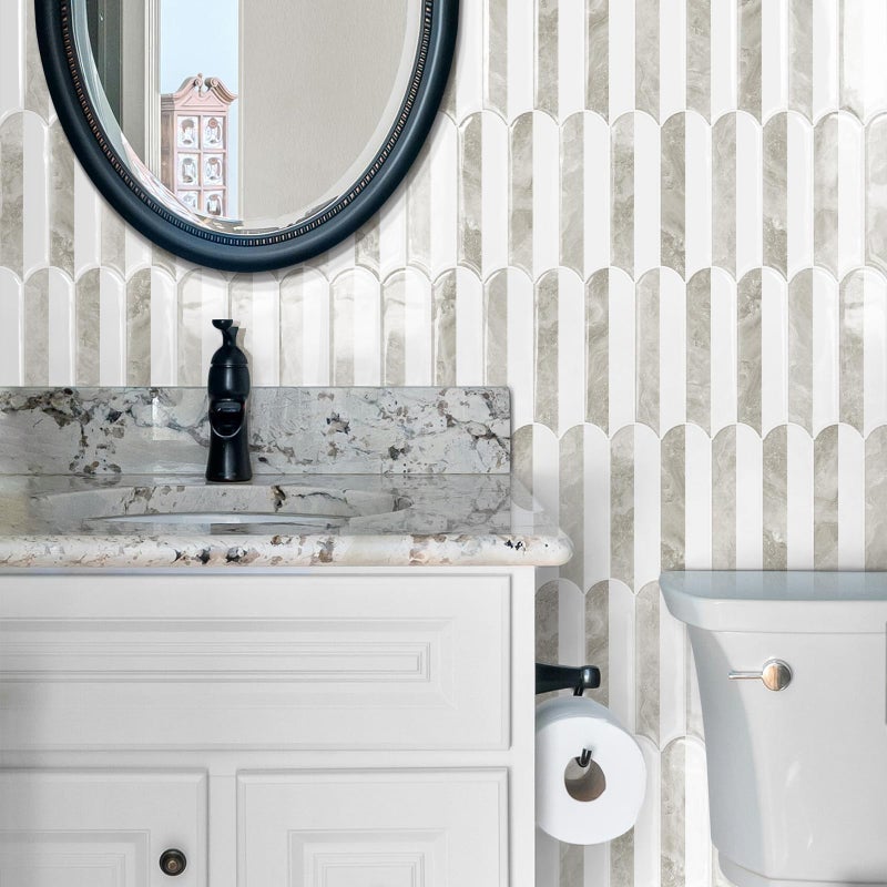 Tiwoos Peel and Stick Tile Backsplash, Self Adhesive Marble Wall Tiles for Kitchen Bathroom Mixed Vertical Stripes Design (10-Sheet,12"x12") - Image 2