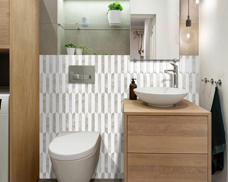 Tiwoos Peel and Stick Tile Backsplash, Self Adhesive Marble Wall Tiles for Kitchen Bathroom Mixed Vertical Stripes Design (10-Sheet,12"x12") - Image 4