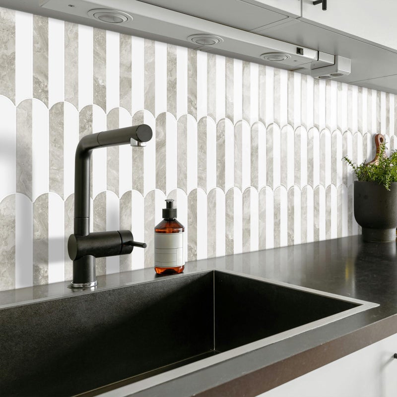 Tiwoos Peel and Stick Tile Backsplash, Self Adhesive Marble Wall Tiles for Kitchen Bathroom Mixed Vertical Stripes Design (10-Sheet,12"x12") - Image 5