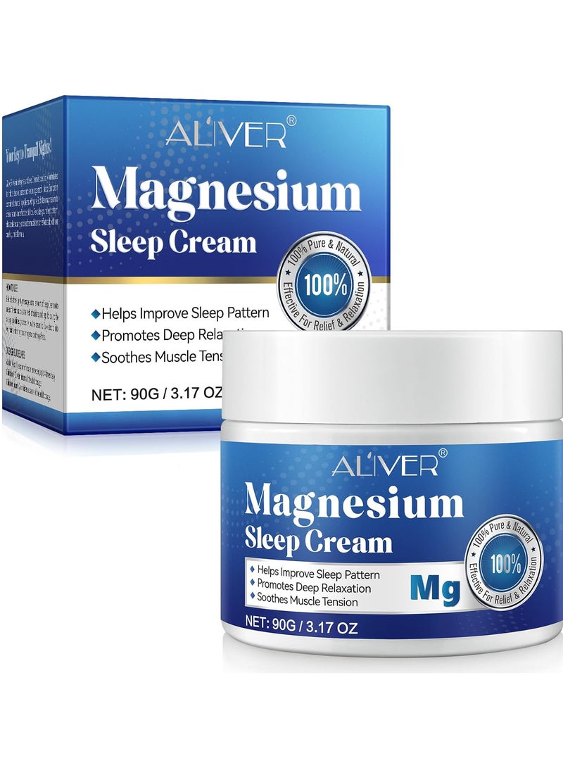 ALIVER Pure Magnesium Cream 90g, Magnesium Oil Cream for Sleep and Feet, Restless Legs,Body Relaxation,Magnesium Topical Lotion Butter Soothes Muscle Tension - Image 1