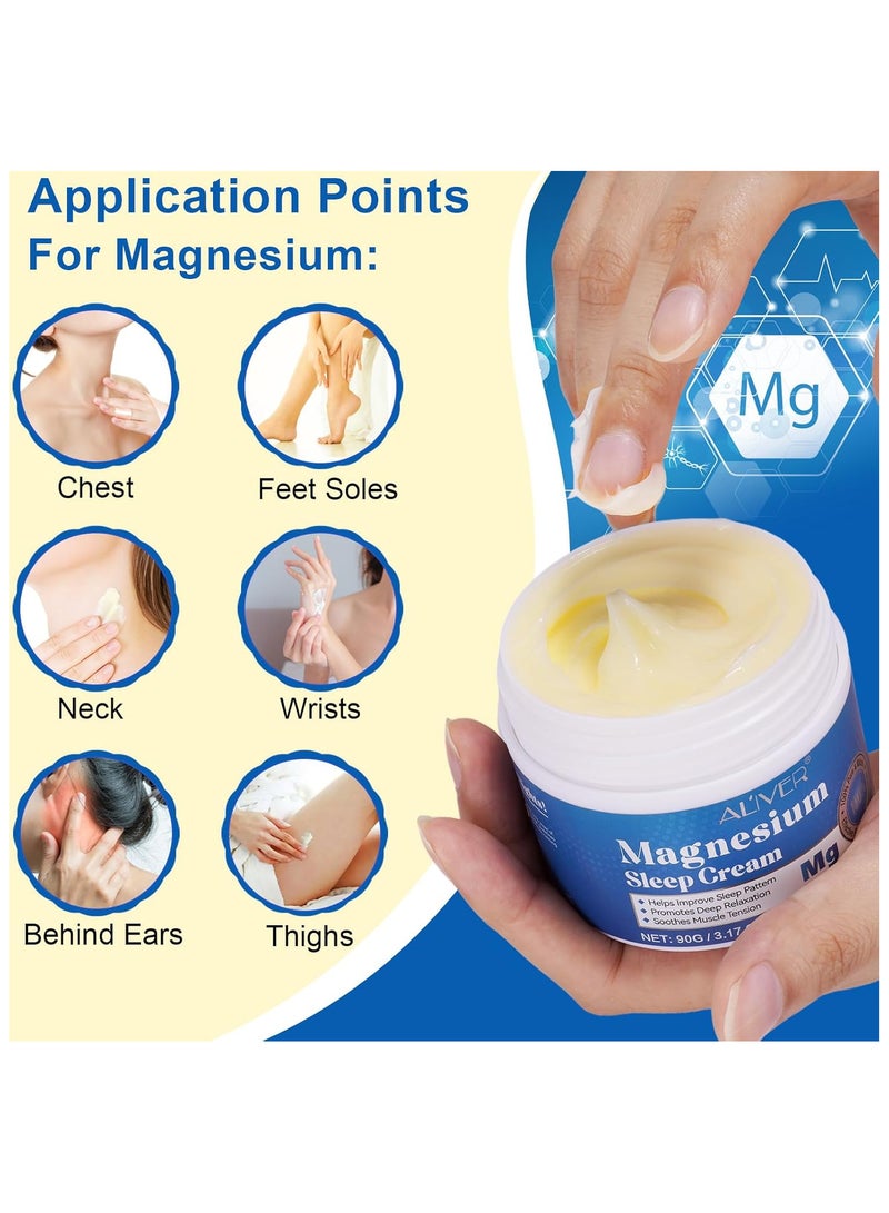ALIVER Pure Magnesium Cream 90g, Magnesium Oil Cream for Sleep and Feet, Restless Legs,Body Relaxation,Magnesium Topical Lotion Butter Soothes Muscle Tension - Image 5