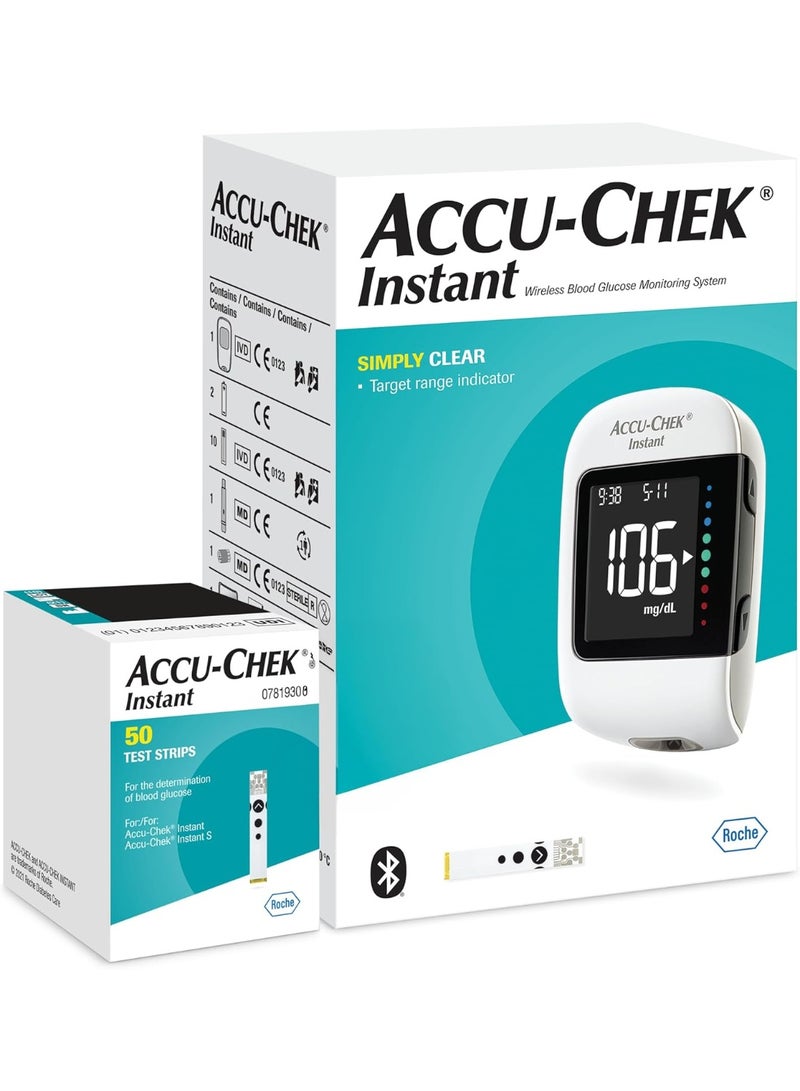 أكوا تشيك أنستانت جهاز أكيو-تشيك لمراقبة سكر الدم الفوري + 50 شريط اختبار - عبوة ترويجية - Image 1