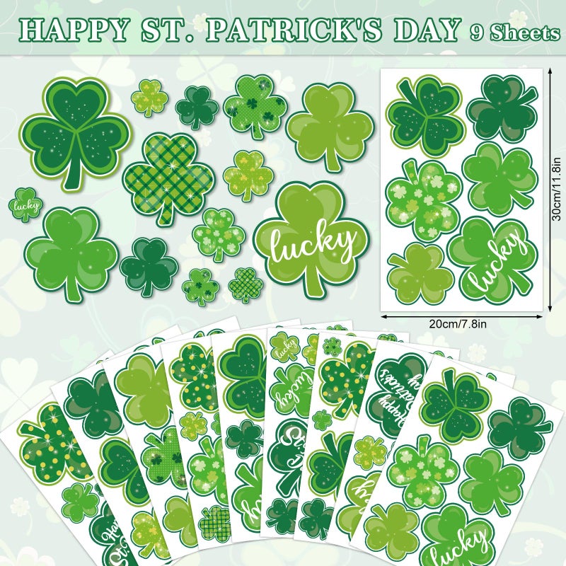 Whaline 9 Sheets St. Patrick's Day Window Clings Green Shamrock Window Decals Double-Sided Lucky Clover Window Decor for Irish Holiday Home School Office Classroom - Image 5