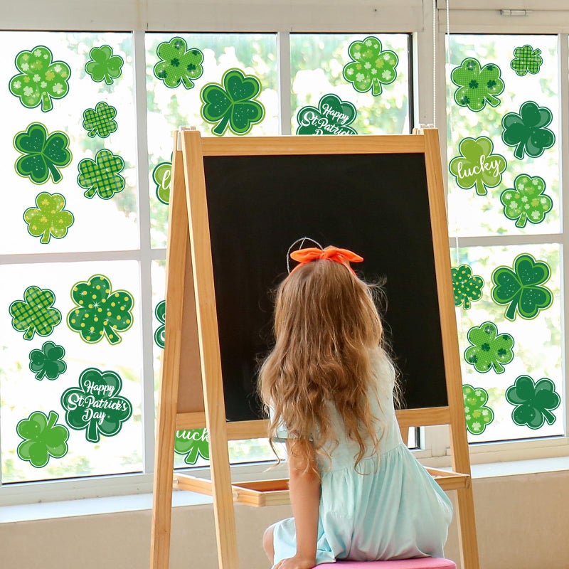 Whaline 9 Sheets St. Patrick's Day Window Clings Green Shamrock Window Decals Double-Sided Lucky Clover Window Decor for Irish Holiday Home School Office Classroom - Image 3