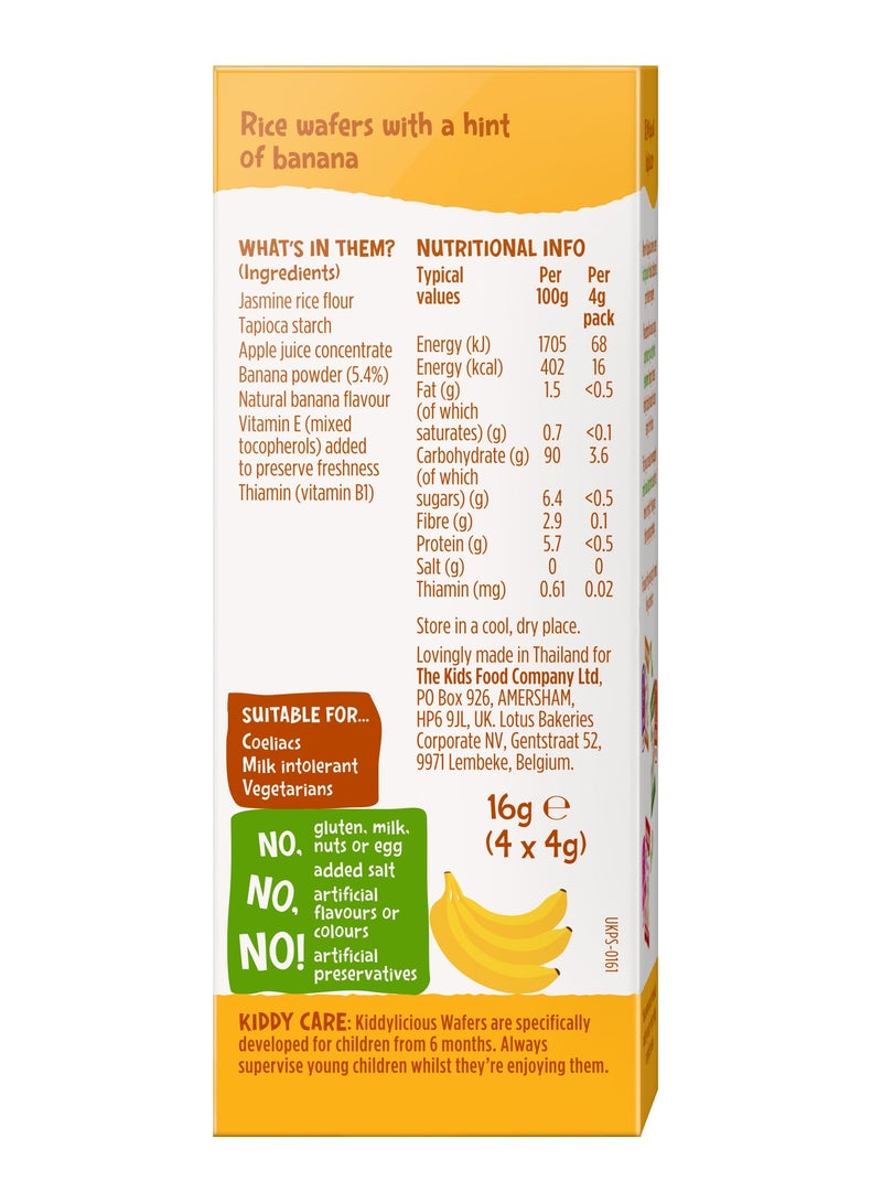 Kiddylicious Gluten And Dairy Free Banana Wafer Kids Snack 4 x 4g - Image 2