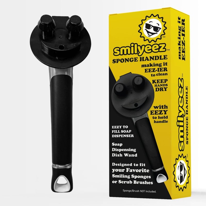 Smilyeez The Original Smiling Handle with Soap Dispensing for Scrub Daddy (Reg. TM) Sponge and Scrub Moji Sponge (Black) - Image 1
