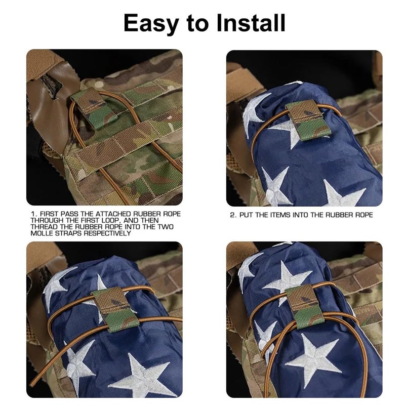 AZB Tactical Flag Bungee Elastic Fastener Strap Shock Cord Retention Molle Webbing Loop Cord Lock Secure Plate Carrier Attachment - Image 5