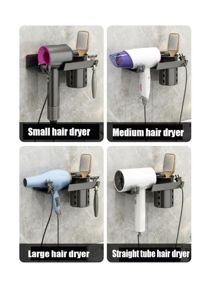 Non Drilling Hair Dryer Bracket Wall Mounted, Adhesive/Drilling Dual-Use, Hair Dryer Storage Rack. Bathroom Hair Dryer Rack, Hair Tool Organizer, Black - Image 5