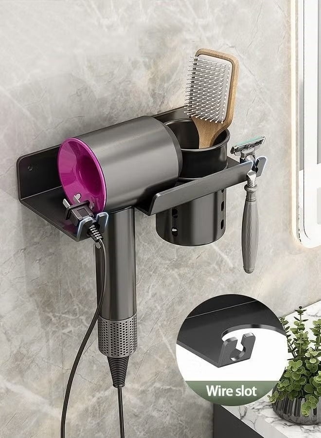 Non Drilling Hair Dryer Bracket Wall Mounted, Adhesive/Drilling Dual-Use, Hair Dryer Storage Rack. Bathroom Hair Dryer Rack, Hair Tool Organizer, Black - Image 1