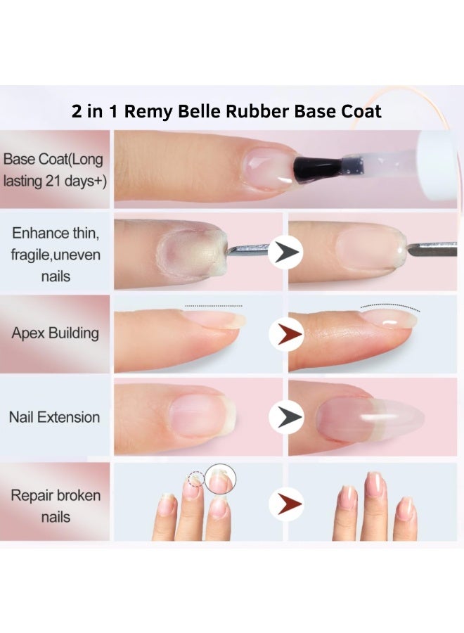 Remy Belle 2 in 1 Rubber Base Coat, Long-Lasting Gel Nail Polish Base Chip-Free Shine, Pink 15 ml - Image 2