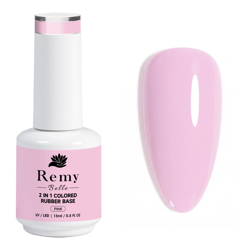 Remy Belle 2 in 1 Rubber Base Coat, Long-Lasting Gel Nail Polish Base Chip-Free Shine, Pink 15 ml - Image 1
