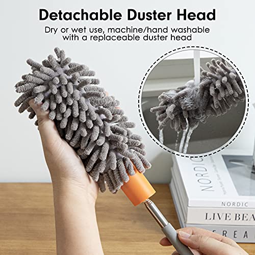 Tukuos Microfiber Duster for Cleaning, Tukuos Hand Washable Dusters with 2pcs Replaceable Microfiber Head, Extendable Pole, Detachable Cleaning Brush Tool for Office, Car, Window, Furniture, Ceiling Fan - Image 2