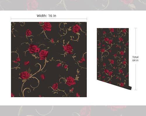FLFK Gothic Rose Floral Wallpaper Peel and Stick 16in x 64in Wall Paper for Walls Kitchen Bathroom Bedroom Living Room Dining Room Office Home Decor - Image 3
