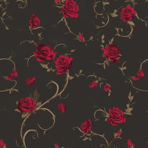 FLFK Gothic Rose Floral Wallpaper Peel and Stick 16in x 64in Wall Paper for Walls Kitchen Bathroom Bedroom Living Room Dining Room Office Home Decor - Image 1